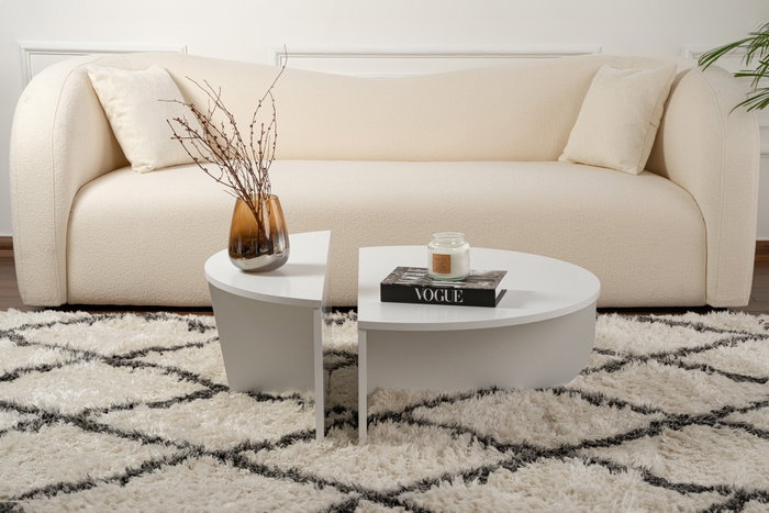 Nordure Mesa de Centro Orion - Blanca, Mesa Grande 90x30x60 cm, Mesa Pequeña 85x35x30 cm